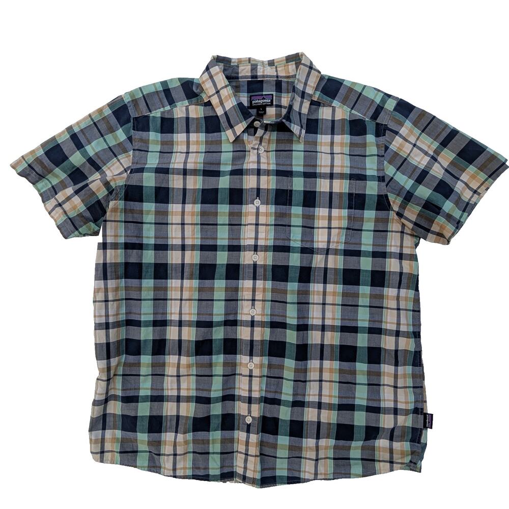 Patagonia Men's Plaid Short Sleeve Button Down Organic Cotton L Classic Casual